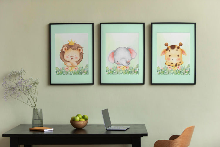 Set of 3 Personalized Animal Decor Prints for Initial Baby Shower.