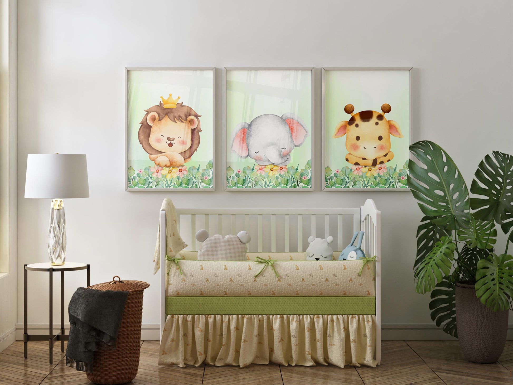 Set of 3 Personalized Animal Decor Prints for Initial Baby Shower.