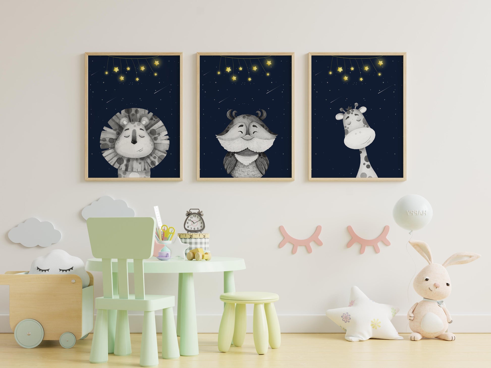 Customized nursery wall art featuring adorable baby animals.