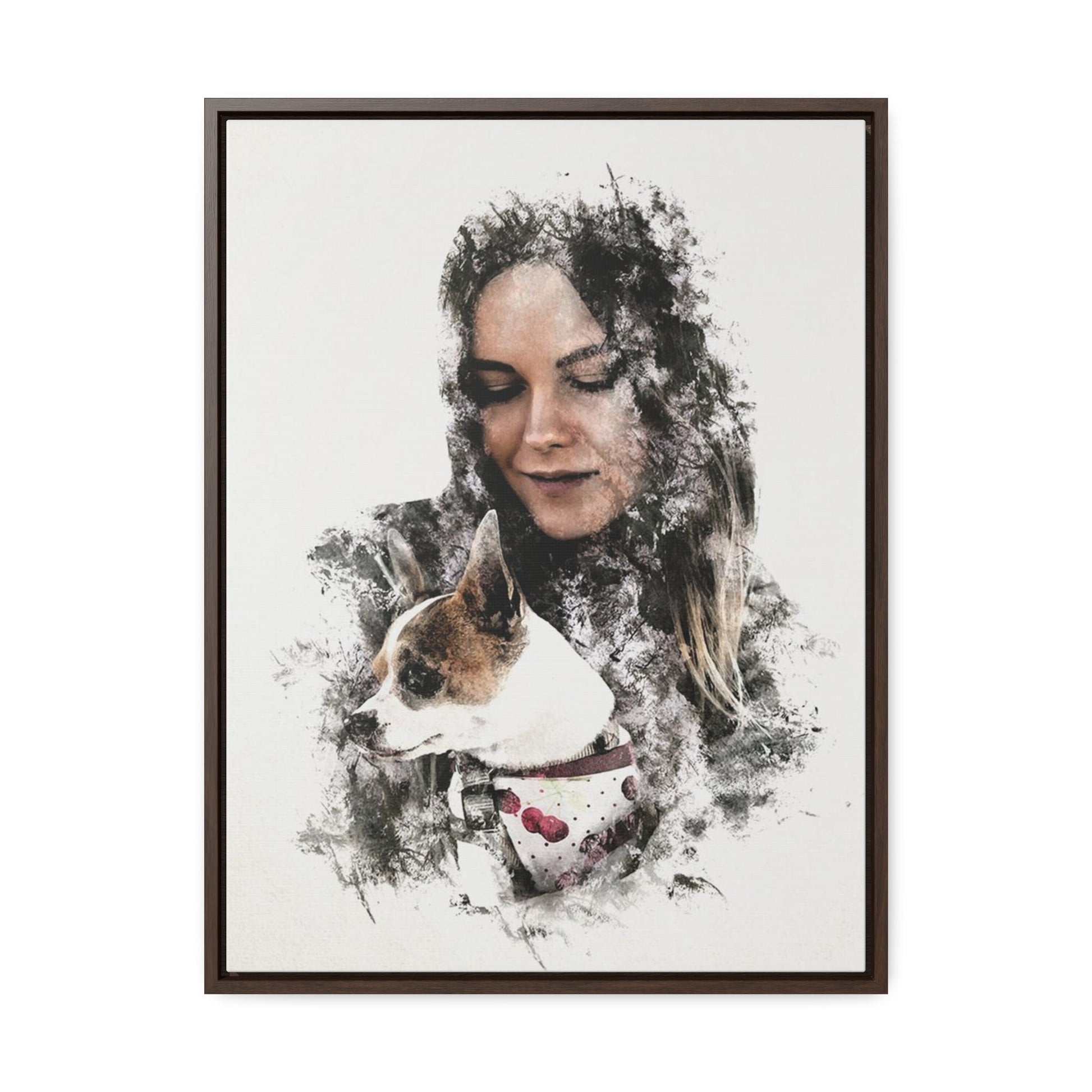 Personalized girl with dog portrait in framed canvas, Zeinna's heartfelt gift.