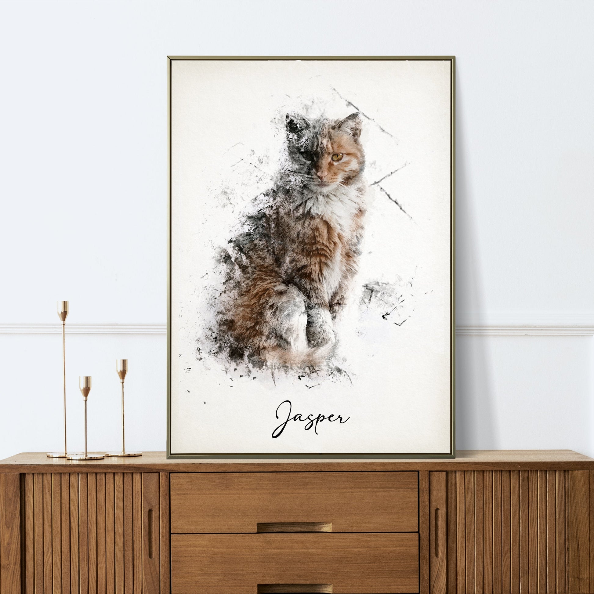 Framed canvas: Personalized cat portrait adorns wall with charm