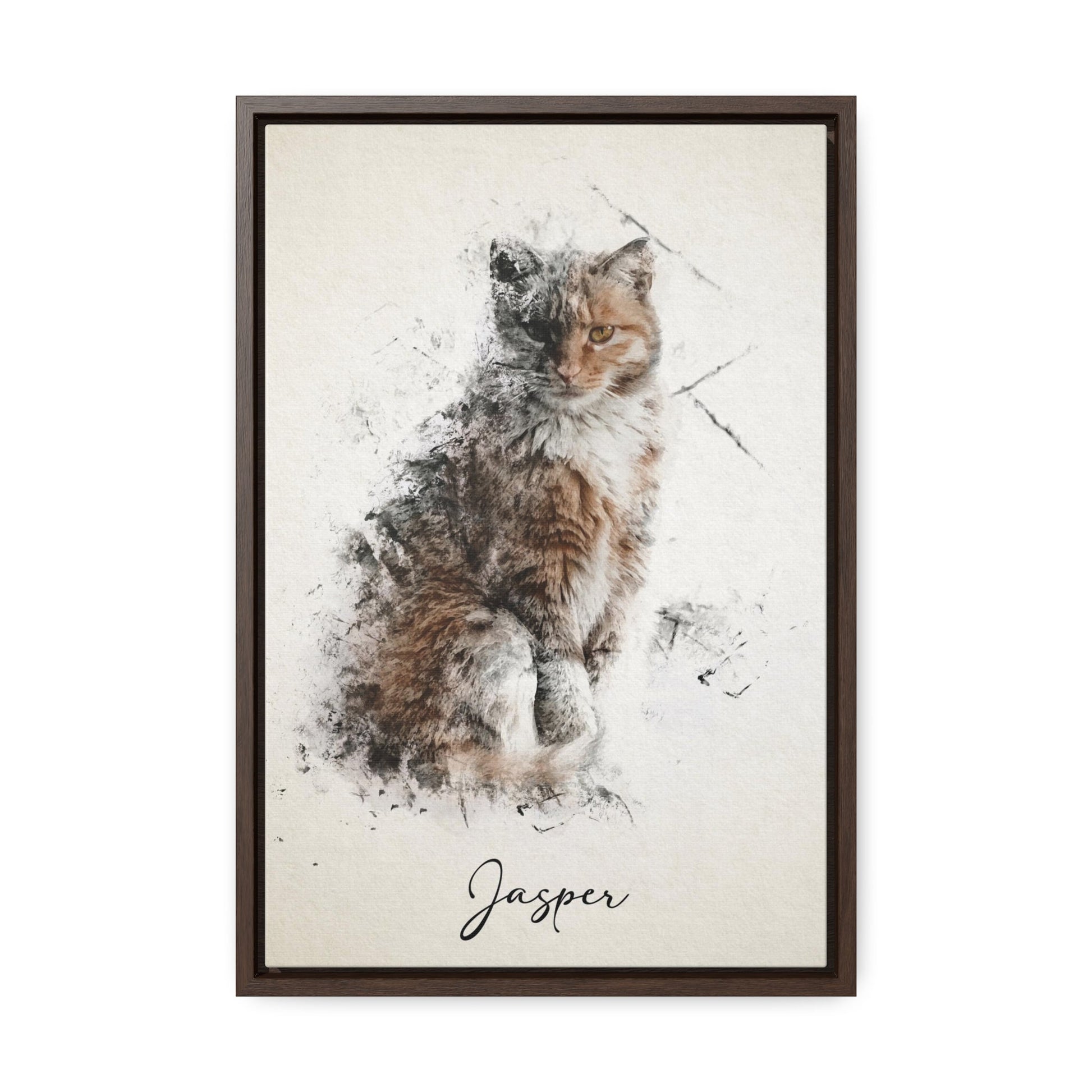 "Custom cat portrait on canvas, personalized and beautifully framed.