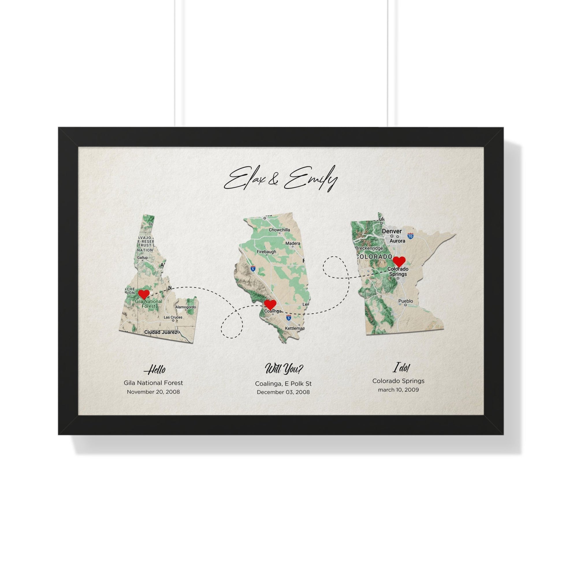 Abstract map art in elegant frame, a one-of-a-kind gift.