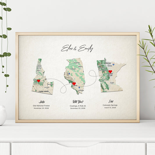 Personalised Map Print for Parents, Boyfriend, or Husband - Perfect Anniversary or Engagement Gift