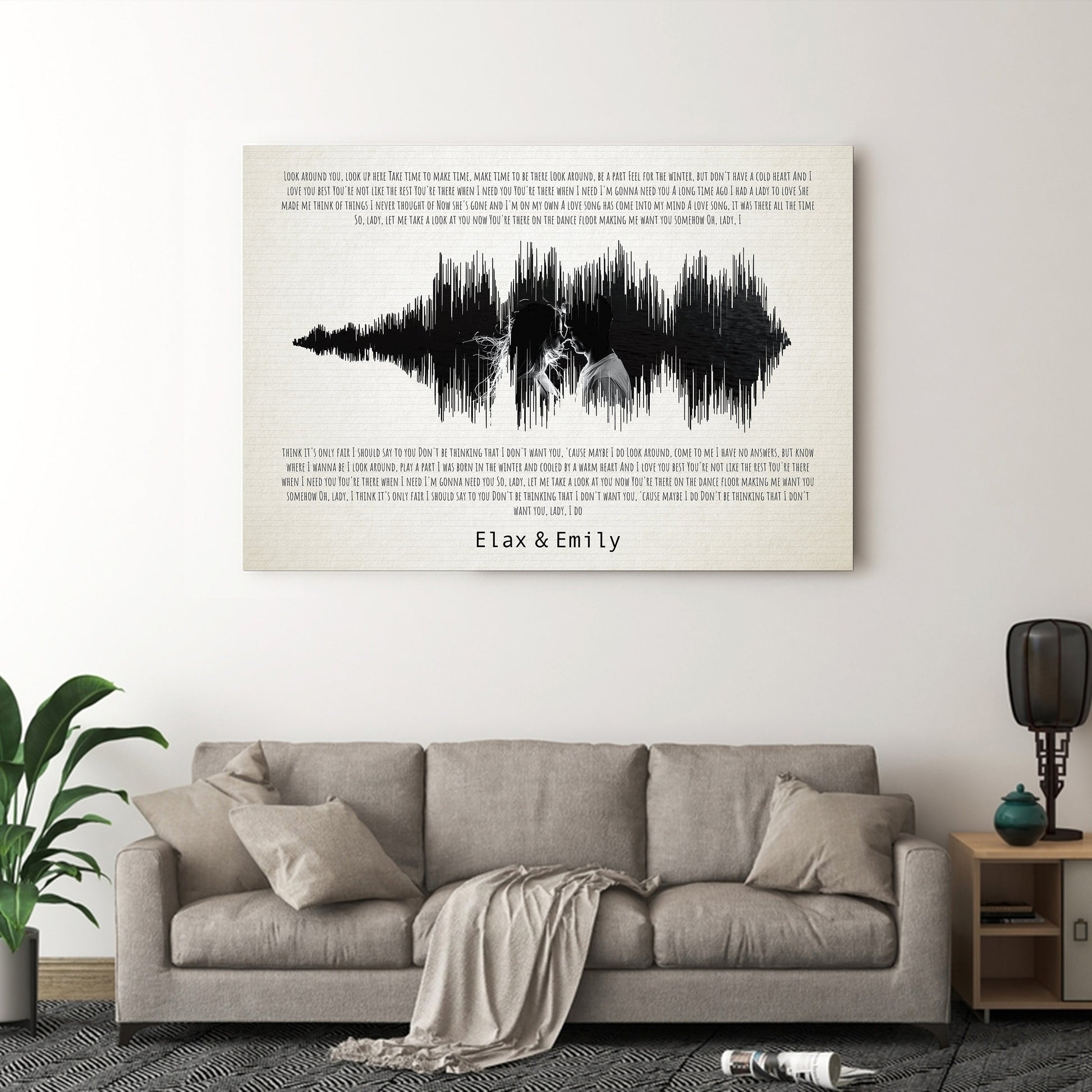 Soundwave wall art with personalized song lyrics - unique custom gift.