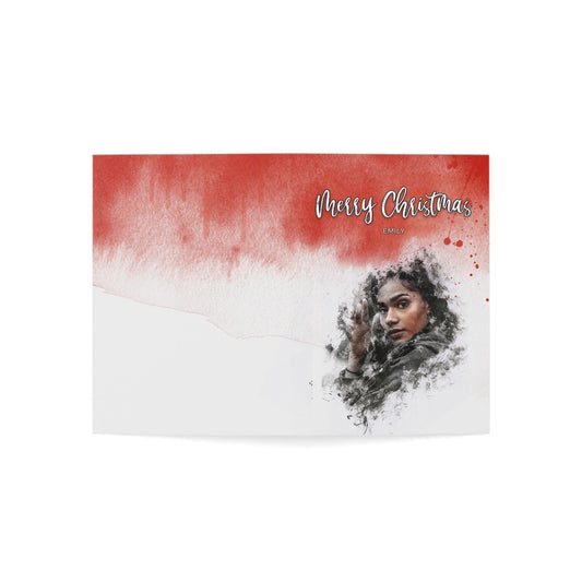 Custom 1-Person | INK Portrait on Greeting Card with Red Texture