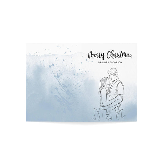 Custom 2-Persons | Line Art Drawing on Greeting Card | Blue Texture