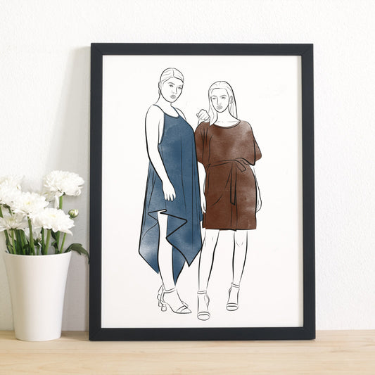 Custom Colored Line Art For Best Friend - Personalized Gift