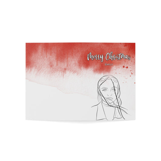 Custom 1-Person | Line Art Drawing on Greeting Card | Red Texture