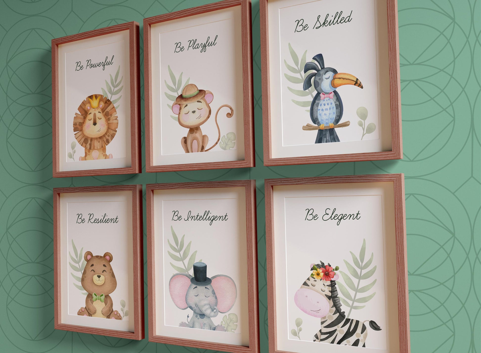 Set of 6 Personalized Animal Prints for Initial Baby Shower