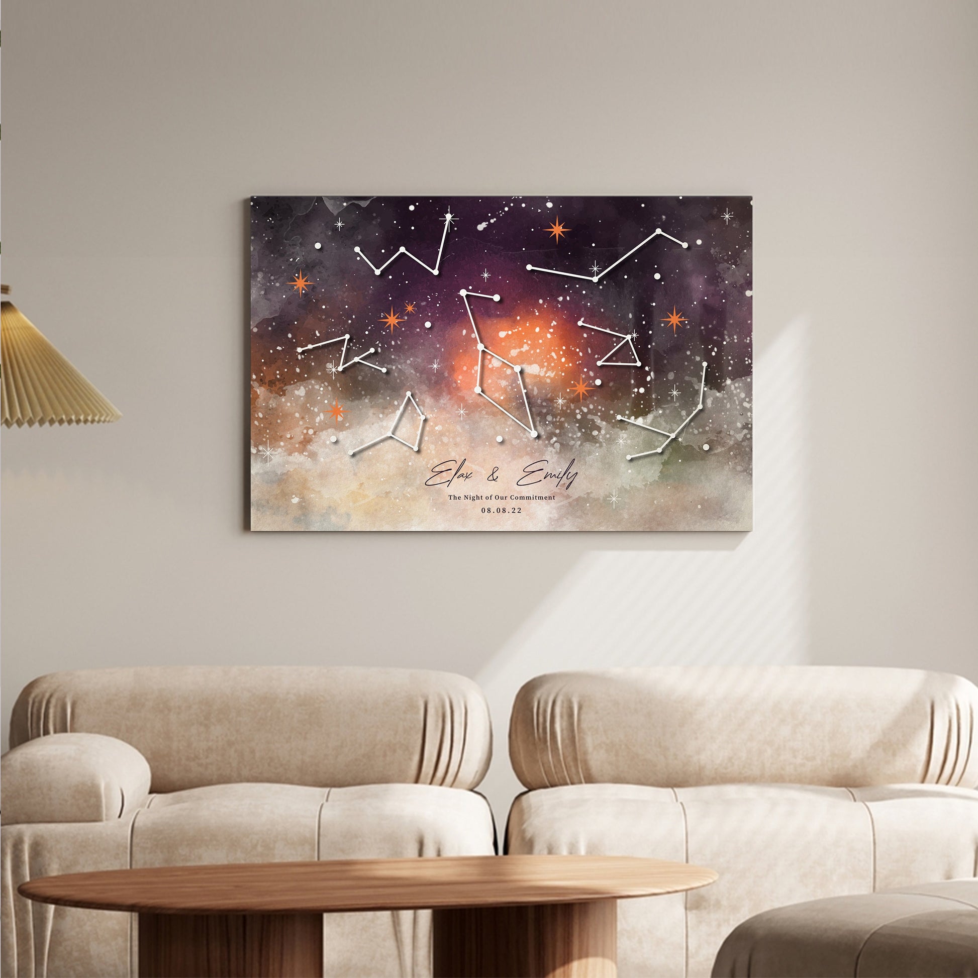 Personalized star map on wall, a heartfelt gift in view.