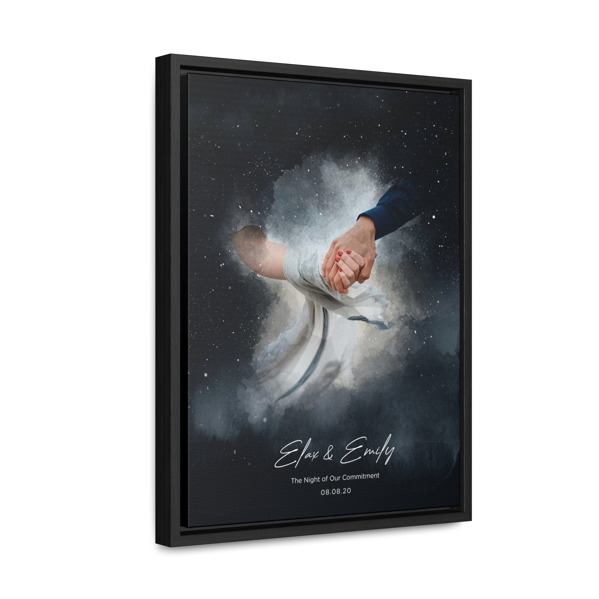 Custom star map gift: Night sky in a stitched canvas frame.