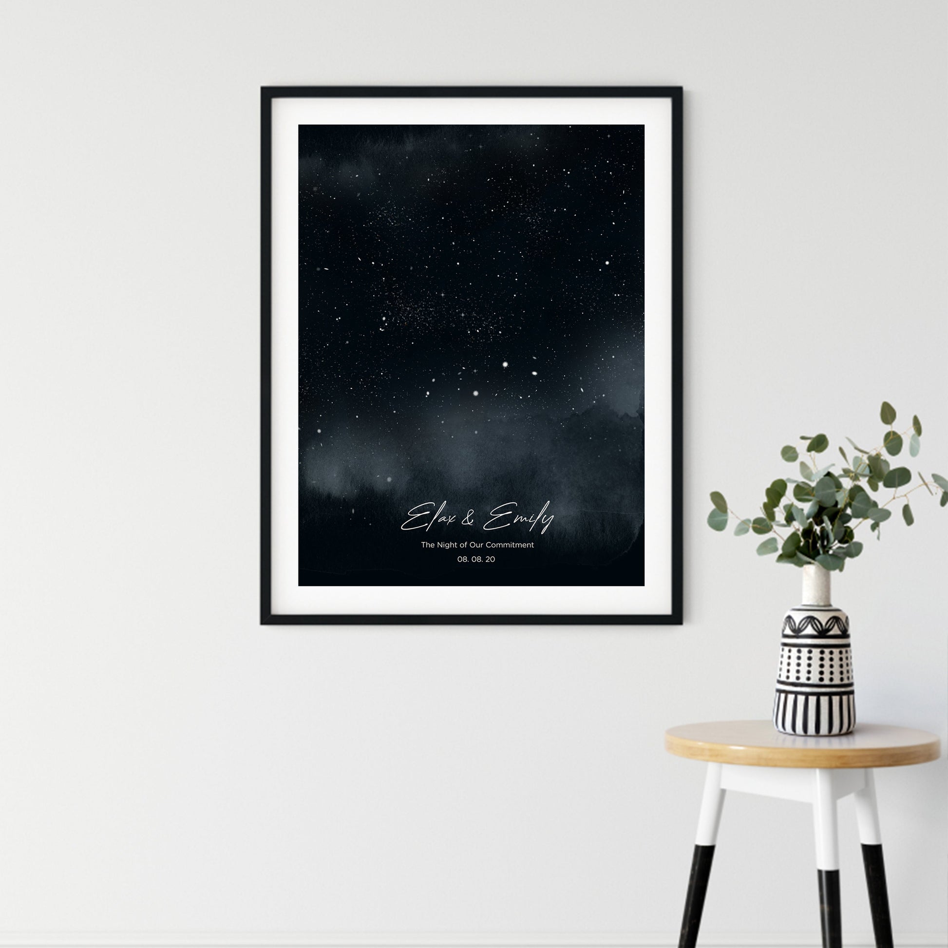 Custom star map portrait on canvas, a personalized celestial gift.