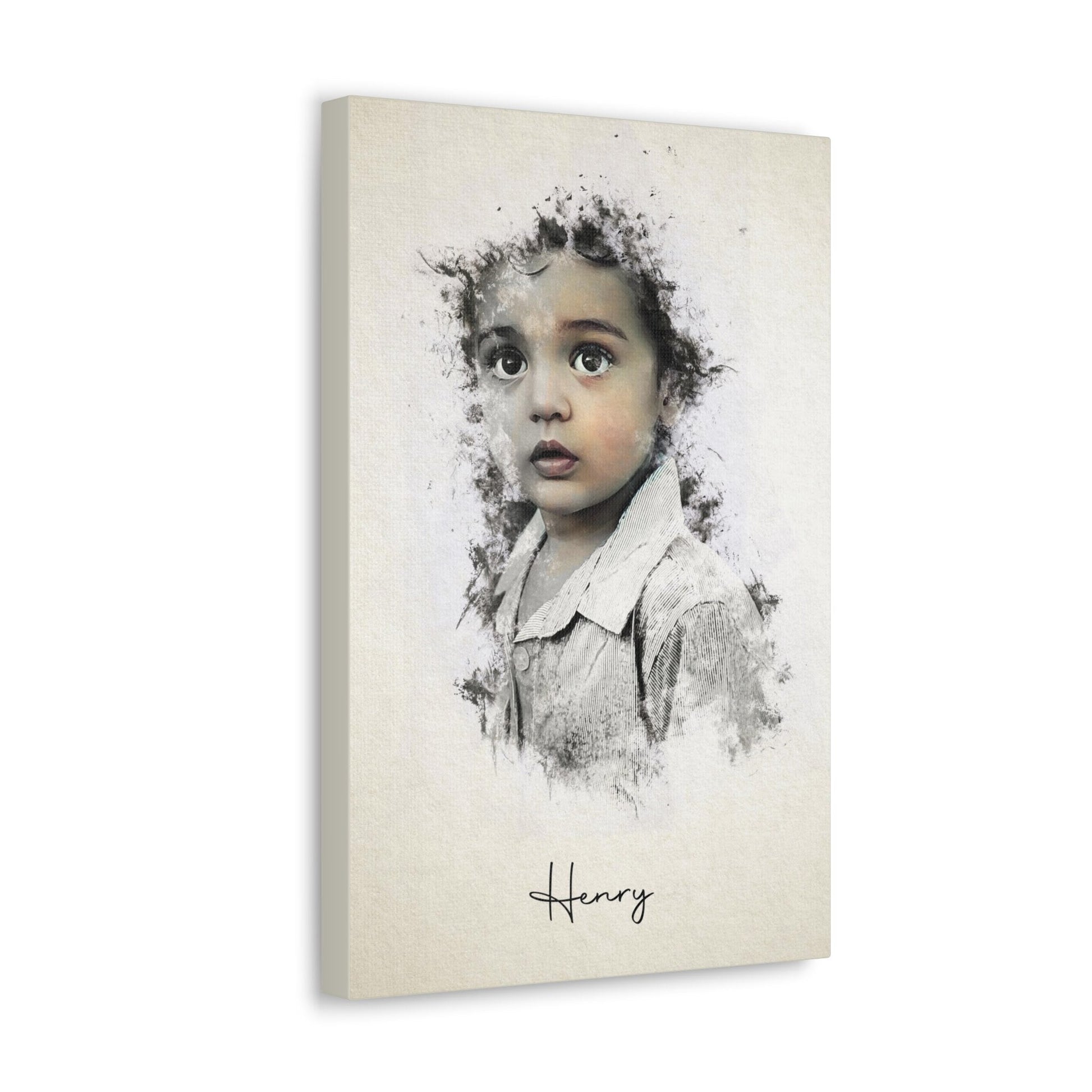 "Stitched canvas portrait of baby celebrating at personalized shower-child portrait