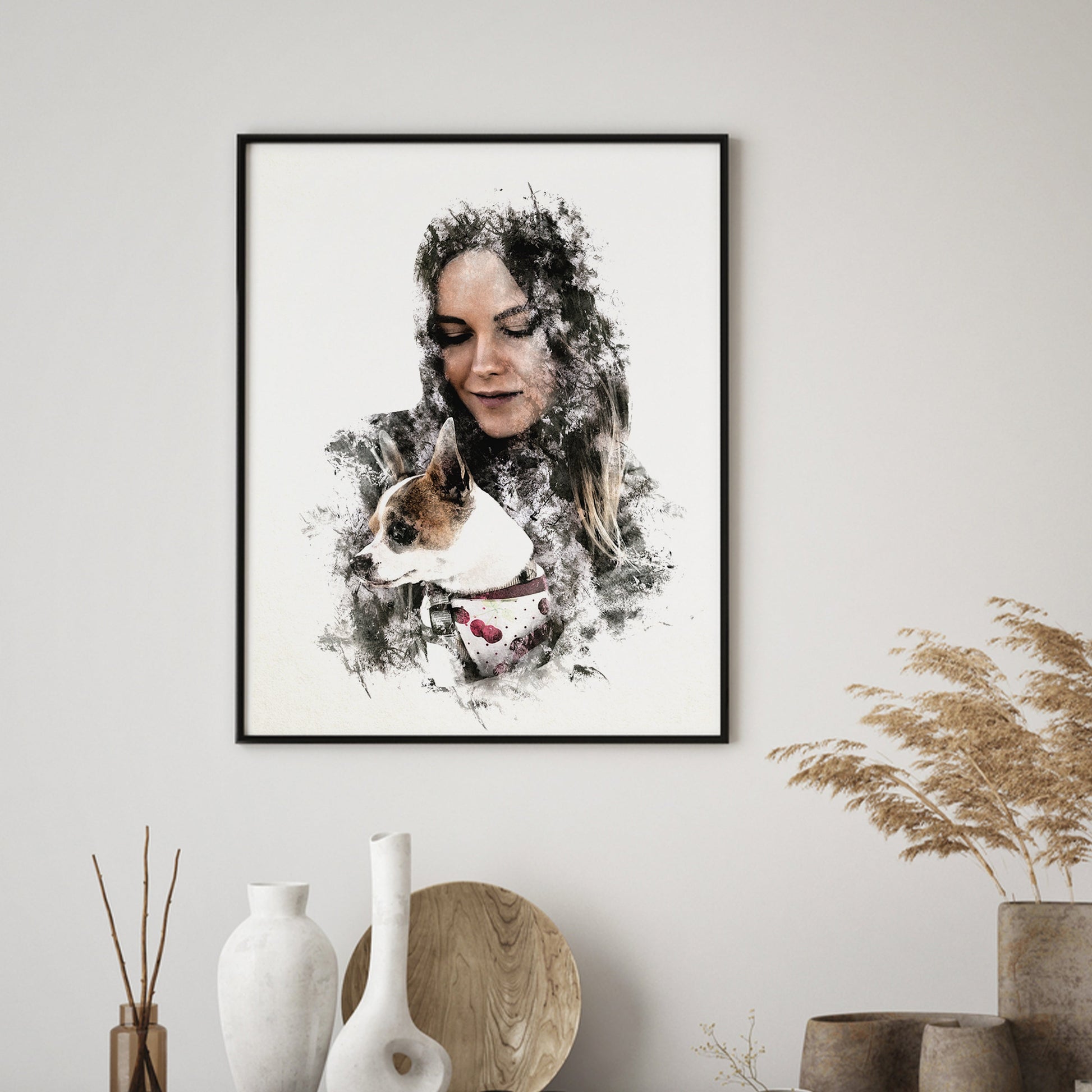 Custom dog portrait captures heartfelt gift for her.