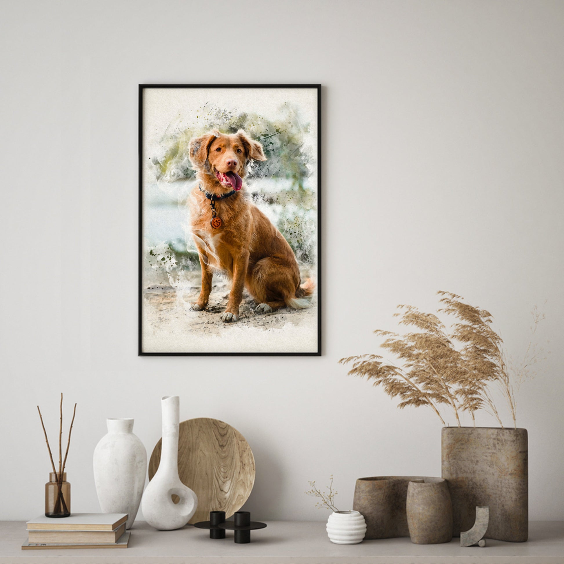 Custom pet portrait framed on wall canvas, personalized and charming-dog portrait 