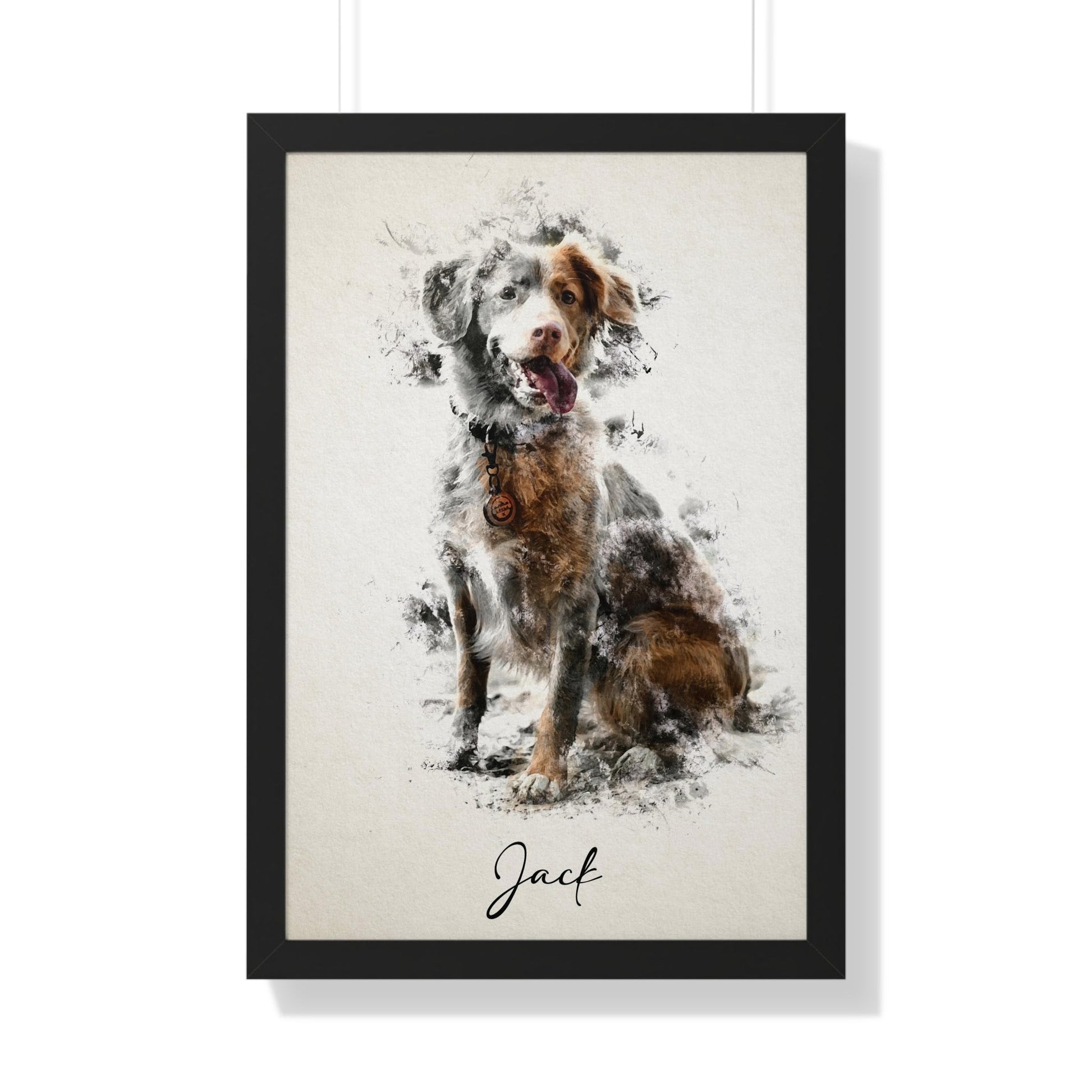 Frame-encased custom pet portrait, a personalized masterpiece companion. -Dog portrait 