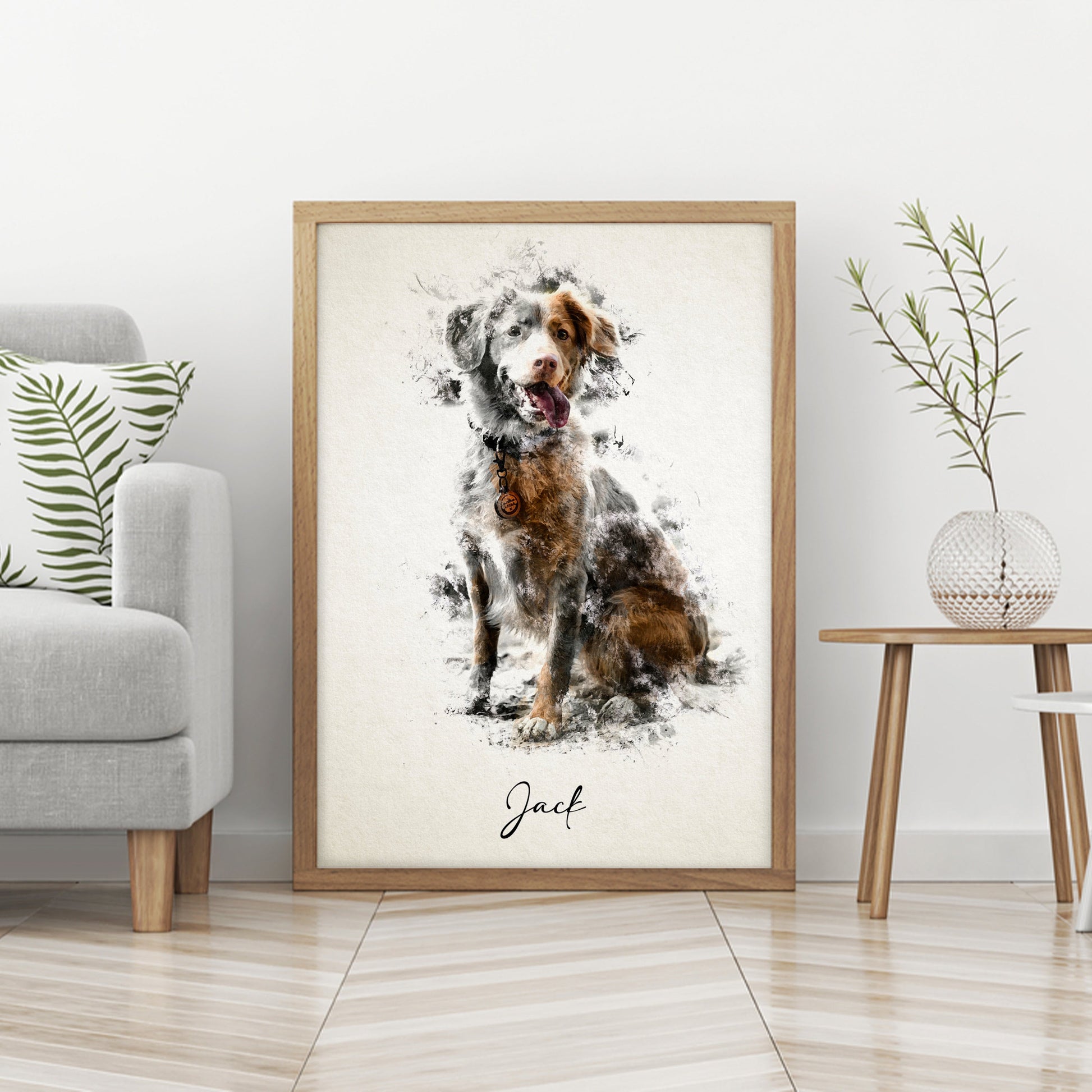 Custom pet portrait in canvas frame, personalized and beautifully crafted-dog portrait