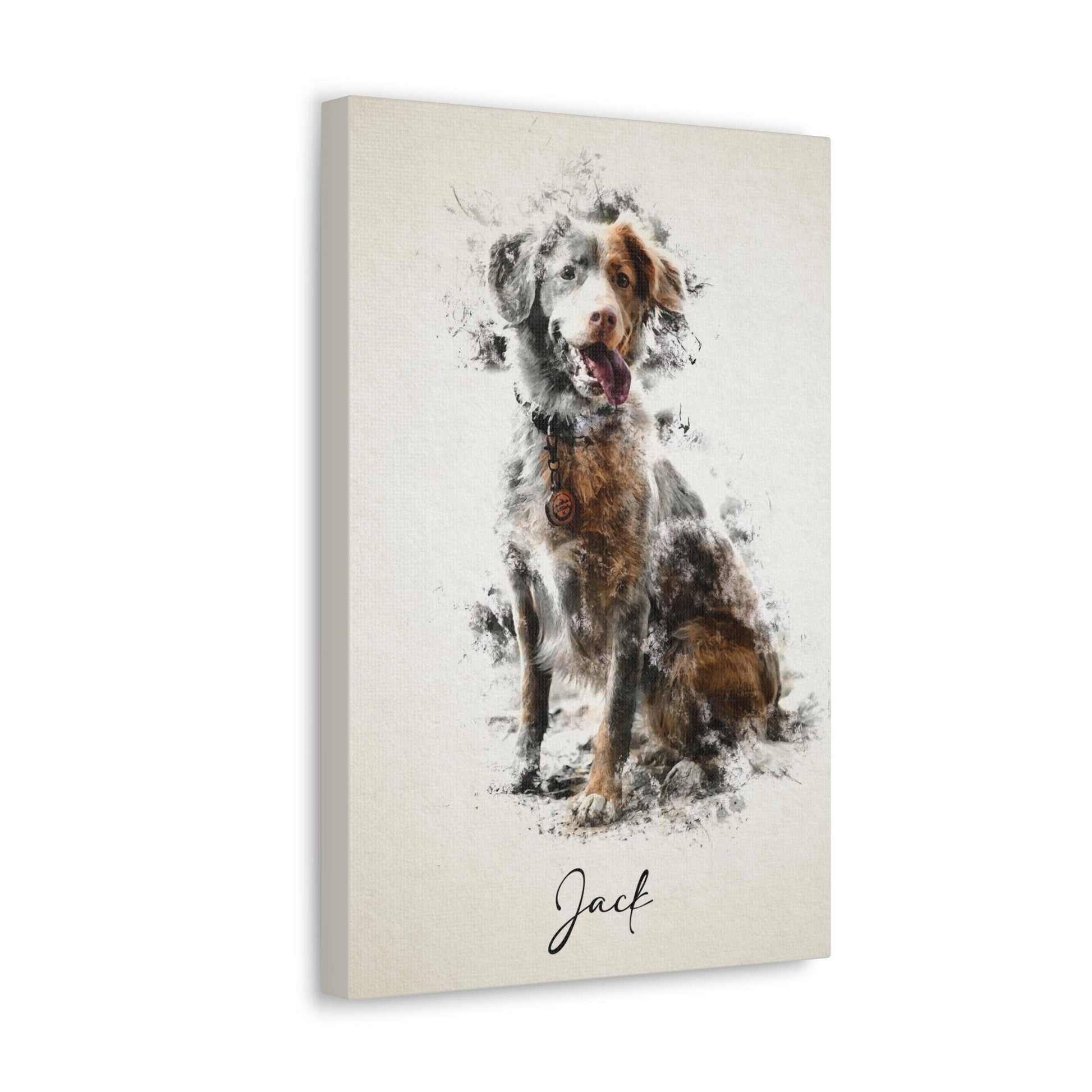 Vibrant custom pet portrait on stretched canvas, capturing unique essence-dog portrait 